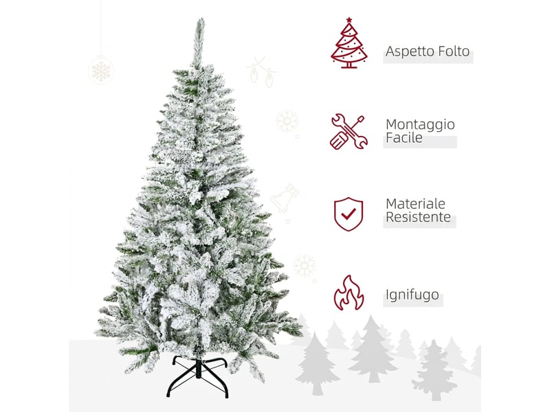  Sapin de noël enneigé de 150 cm de haut, avec 358 branches ignifugées et un socle en acier, vert  - Conforama D