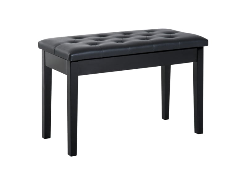  Banquette de piano classique avec rangement, bois d’hévéa, similicuir noir, 76 x 36 x 50 cm  - Conforama A