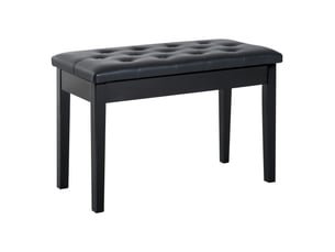 Banquette de piano classique avec rangement, bois d’hévéa, similicuir noir, 76 x 36 x 50 cm