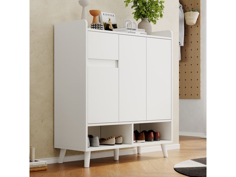  Meuble à chaussures 90x35x99 cm, armoire de rangement blanche avec étagères modulables, design contemporain pour entrée ou salon, poids 35,2 kg  - Conforama B