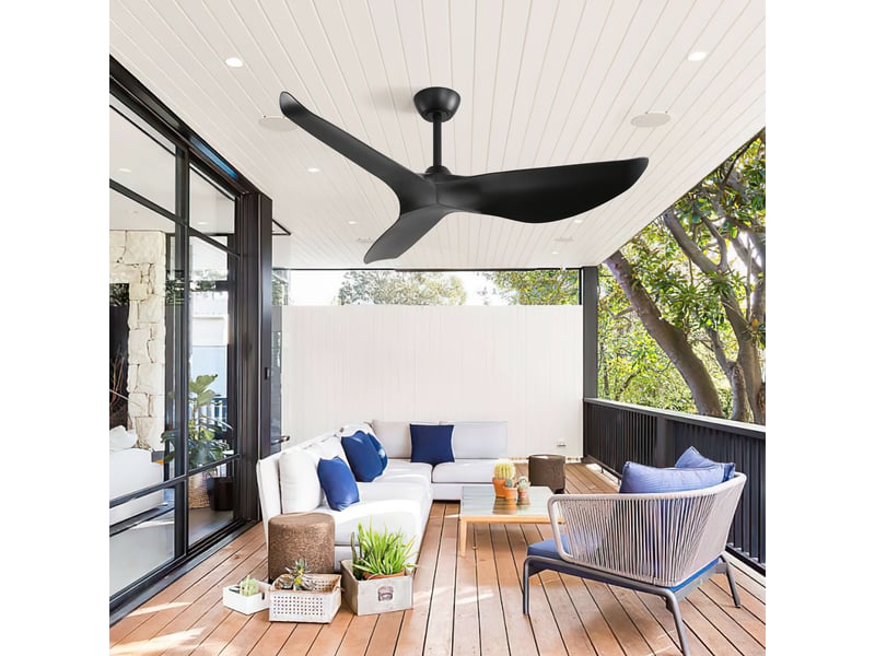  Ventilateur de plafond - avec télécommande et moteur réversible - abs - noir - 132 x 132 x 30 cm - installation au plafond - salon et chambre EU-KBS-52K037-BK-DC-WD-BK - Conforama D
