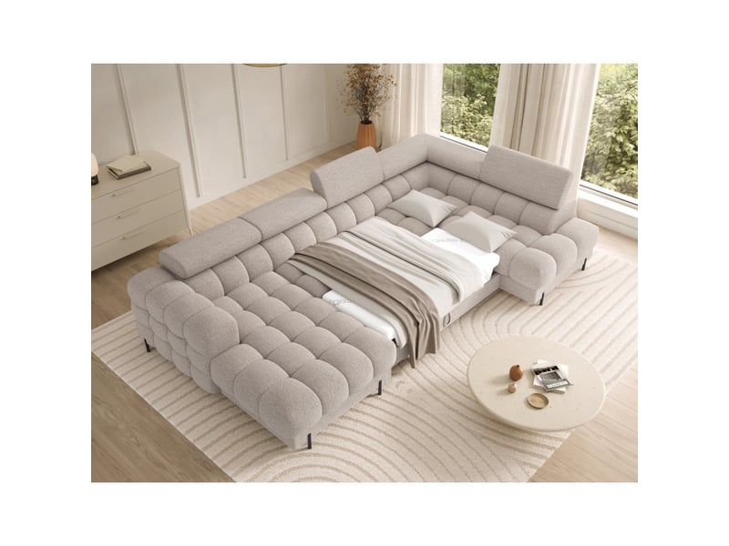 Canapé panoramique convertible beige clair angle droit feraria 358x93x202cm - Conforama B