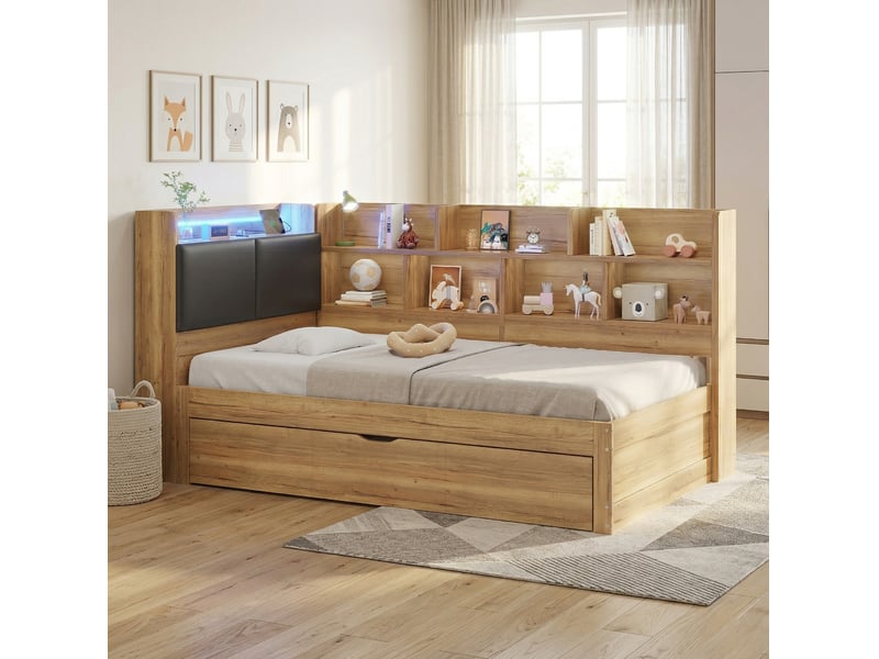  Lit gigogne enfant 90x200 avec rangements et led evryae  - Conforama D