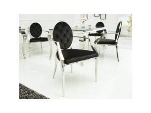 Chaise baroque velena en velours noir capitonné avec accoudoirs et structure argentée