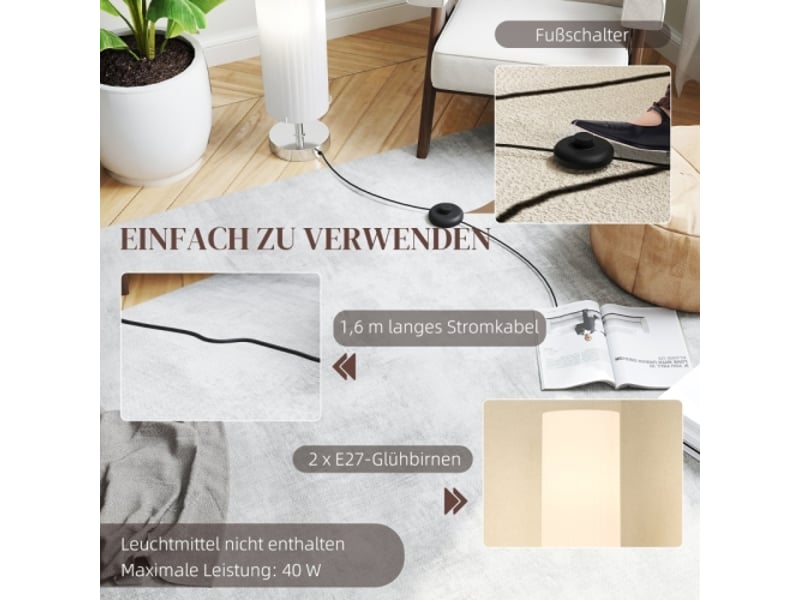  Lampadaire pour salon et chambre, abat-jour en polyester, 2 douilles e27, 14 x 14 x 120 cm  - Conforama E