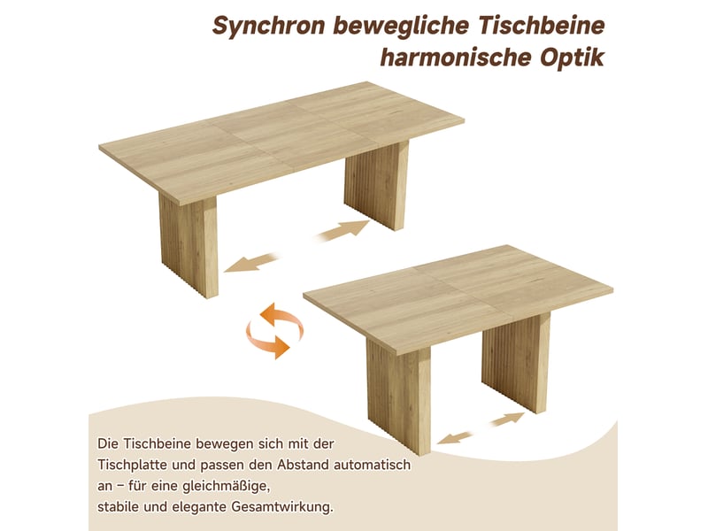  Table à manger extensible 140200 x 90 cm – chêne clair – 6 à 8 personnes, allonge centrale  - Conforama E