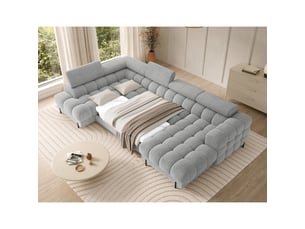 Canapé panoramique convertible gris clair angle gauche feraria 358x93x202cm