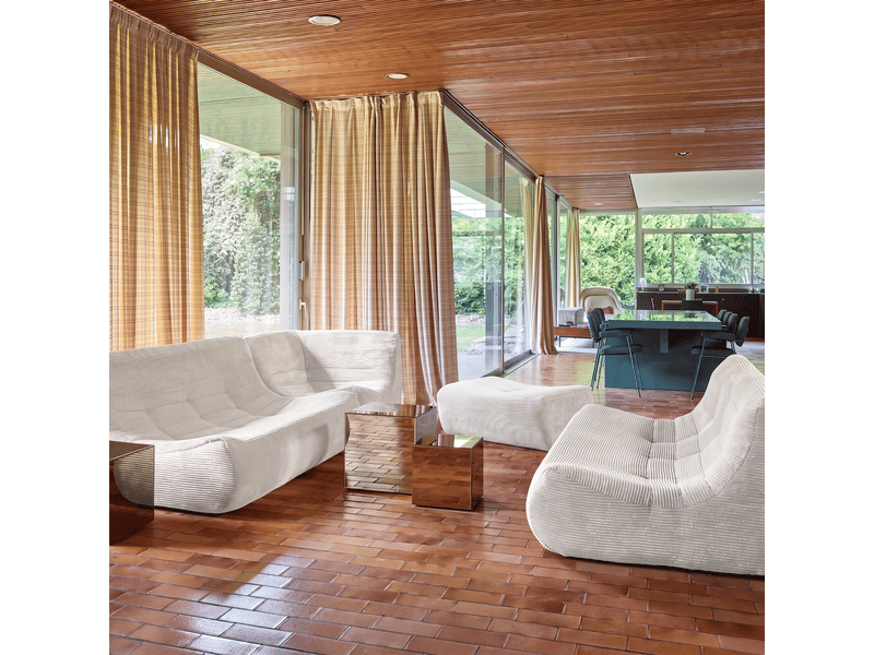 Canapé d'angle modulable 7 places avec repose pied velours côtelé crème - sokol - Conforama E