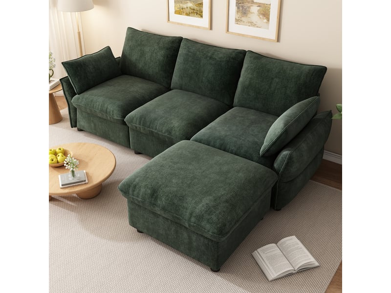  Canapé d'angle réversible fixe 3 places tissu vert  - Conforama B