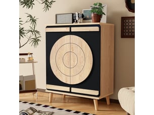 Meuble à chaussures 76x37x98.5 cm, design contemporain, portes rondes noires, rangement ordonné pour entrée ou couloir