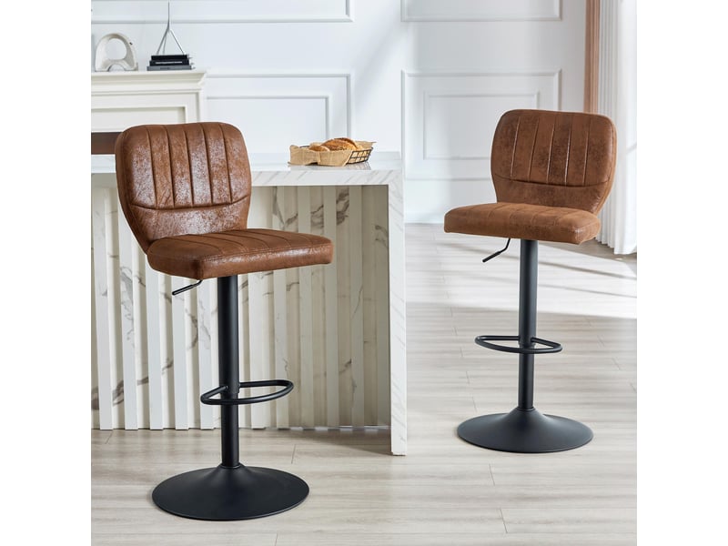  Tabouret de bar réglable  52 x 45 x 93-114 cm - siège pivotant à 360° -avec dossier et pédales en métal  noir- cuir - marron  - Conforama D