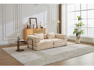 Canapé-lit compressé convertible 2 places, cadre fixe, modulable sans armature, chenille, sans montage, beige