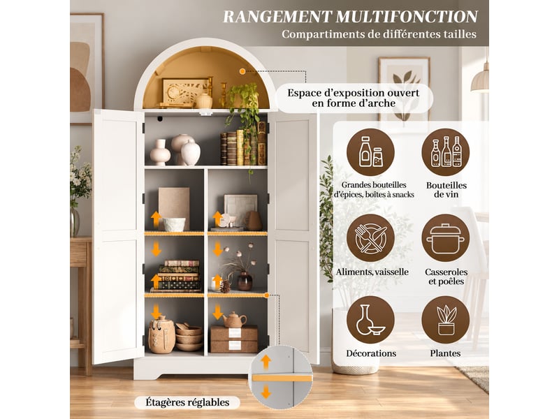  Vitrine arquée 170×70×35 cm blanche ,meuble de rangement meuble à vin,pour cuisine,salle à manger.  - Conforama E