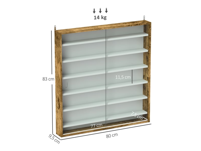  Vitrine pour collection vitrine murale 80 x 9,5 x 83 cm 6 étagères réglables en hauteur 2 portes coulissantes en verre  - Conforama E