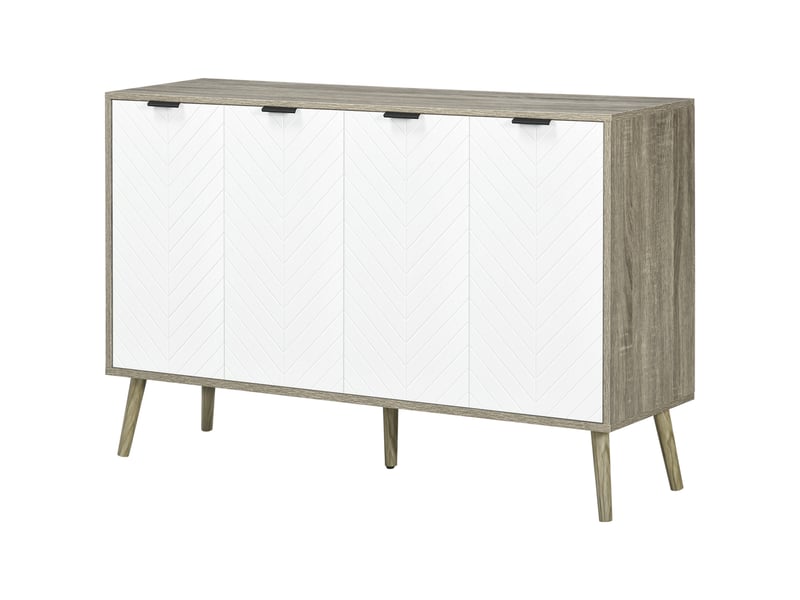  Buffet bas meuble de rangement 2 placards 4 portes motif chevrons réglables étagères 120 x 35 x 77,4 cm blanc et gris  - Conforama B