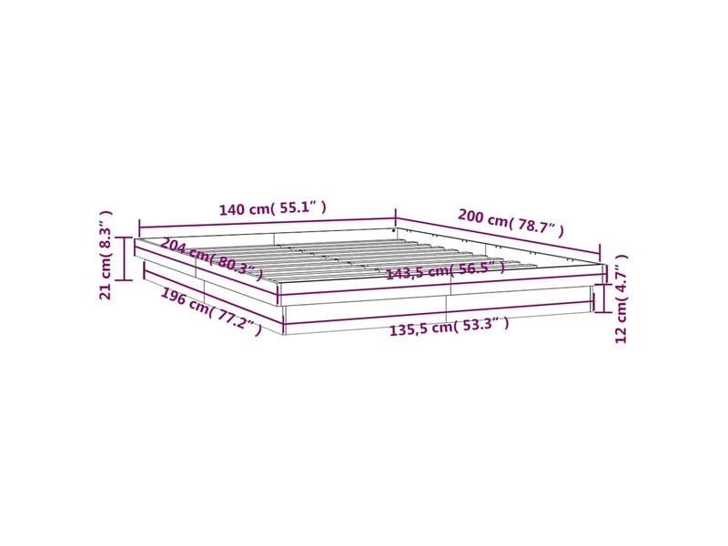 Lit double - lit adulte - cadre de lit à led sans matelas 140x200 cm bois massif fr1268  - Conforama F