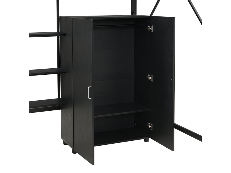  Lit mezzanine enfant 140x200 cm – noir – bureau, armoire et rangements intégrés, sommier métallique - sans matelas  - Conforama E