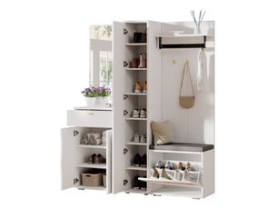 Ensemble vestiaire d’entrée 150 x 36 x 180 cm avec miroir, banc et range-chaussures