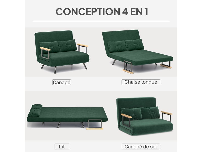  Canapé convertible 2 places avec dossier réglable vert 102x73x81 cm  - Conforama D