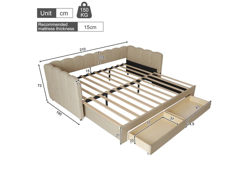  Gutenacht daybed extensible 90x190cm, usb, chenille beige  - Conforama E