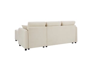 Canapé d'angle 3 places avec méridienne à droite, 2 coussins et assise en mousse, en chenille beige clair