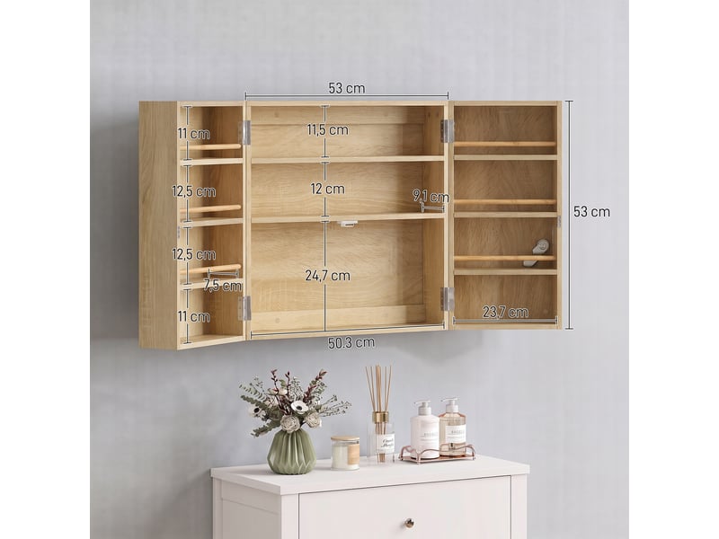 Armoire à pharmacie murale, armoire à médicaments avec double porte verrouillable 2 clés, 53x20x53cm, chêne - Conforama C