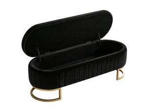 Banc de rangement noir 130 cm en velours avec coffre et pieds en métal doré