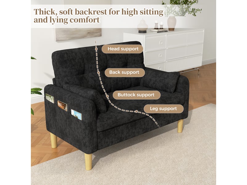  Canapé 2 places gris en tissu chenille avec 2 coussins inclus  - Conforama B