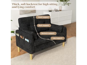 Canapé 2 places gris en tissu chenille avec 2 coussins inclus