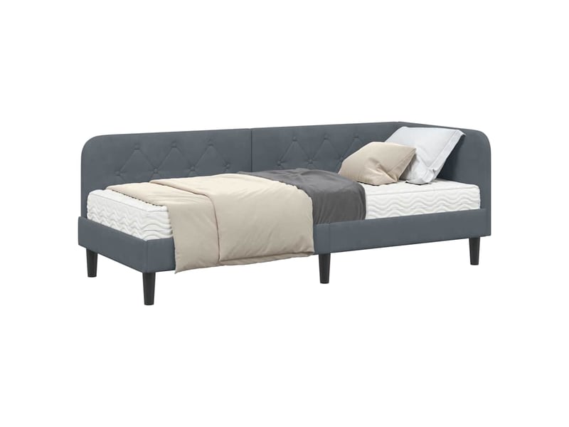 Lit simple- lit adulte - cadre de lit d'angle gris foncé 80 x 200 cm velours - Conforama B