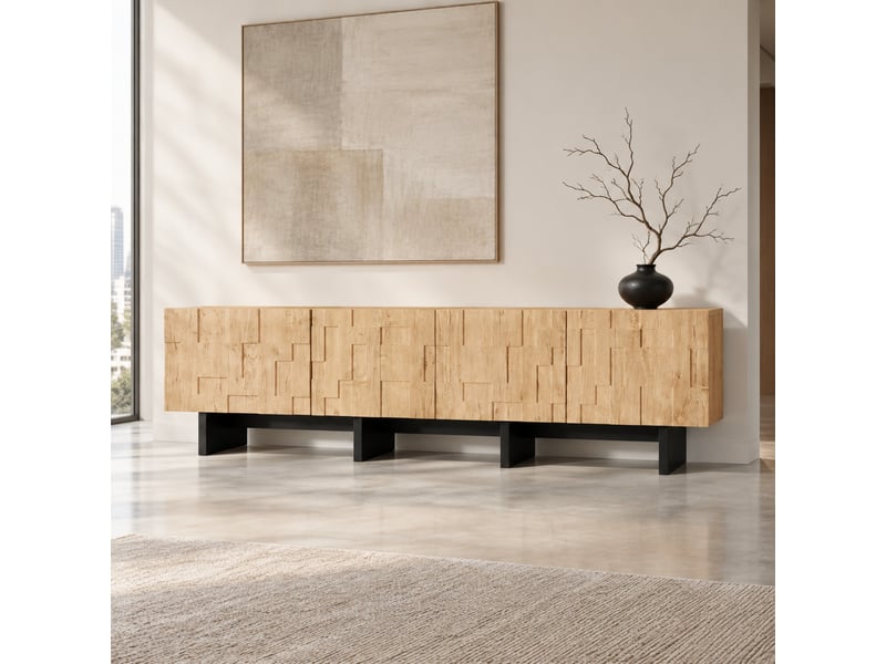  Meuble tv 180 x 38,5 x 45 cm naturel à 4 portes pour téléviseur jusqu’à 75 pouces  - Conforama C