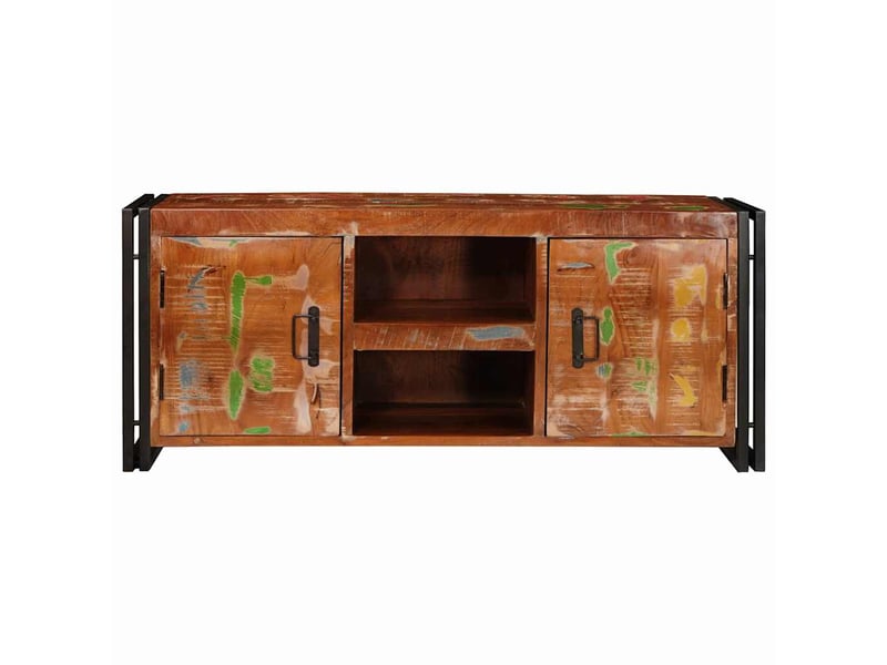  Meuble tv - banc tv - meuble de rangement multicolore 120 x 33 x 50 cm bois massif recyclé  - Conforama E