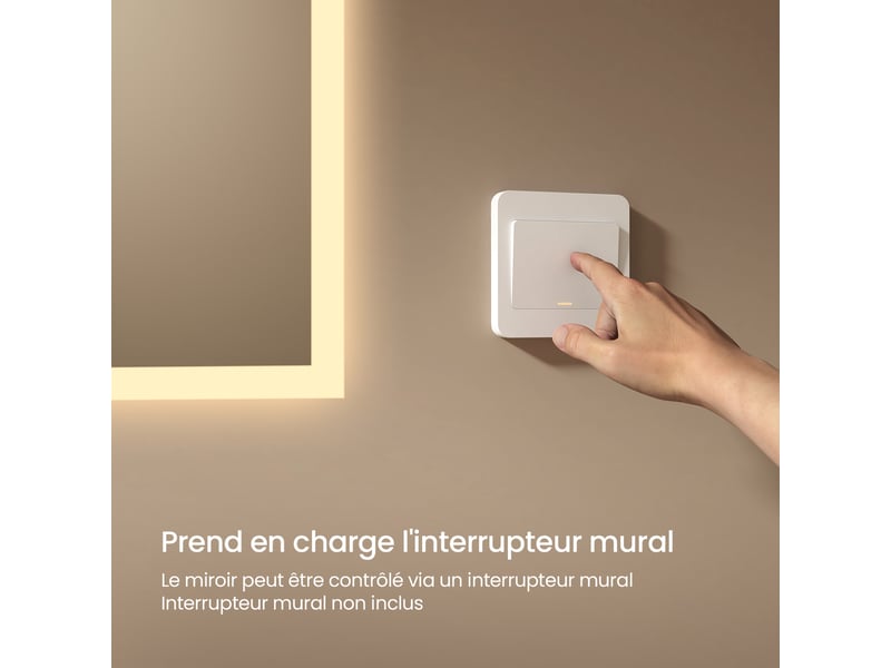 Emke miroir de salle de bain led 50 x 70 cm, miroir led rectangulaire, éclairage 3000 k - Conforama D