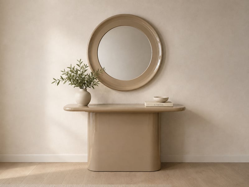  Miroir en mdf de 90 de diamètre laqué couleur taupe brillant  - Conforama B