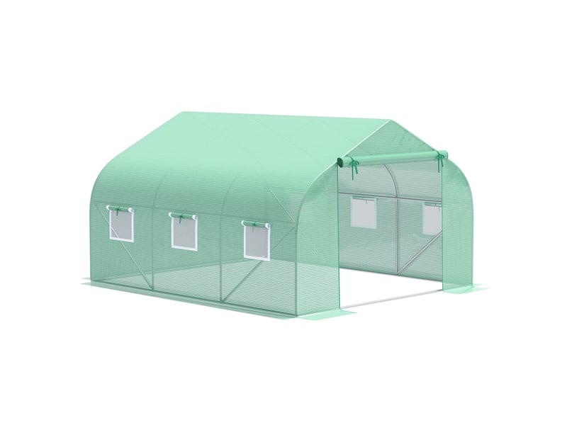  Serre de jardin 350 x 300 x 200 cm verte en acier galvanisé, porte zippée et fenêtres enroulables latérales  - Conforama A