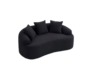 Canapé compressé 2 places, assise profonde, style contemporain, chenille, noir, coussins inclus