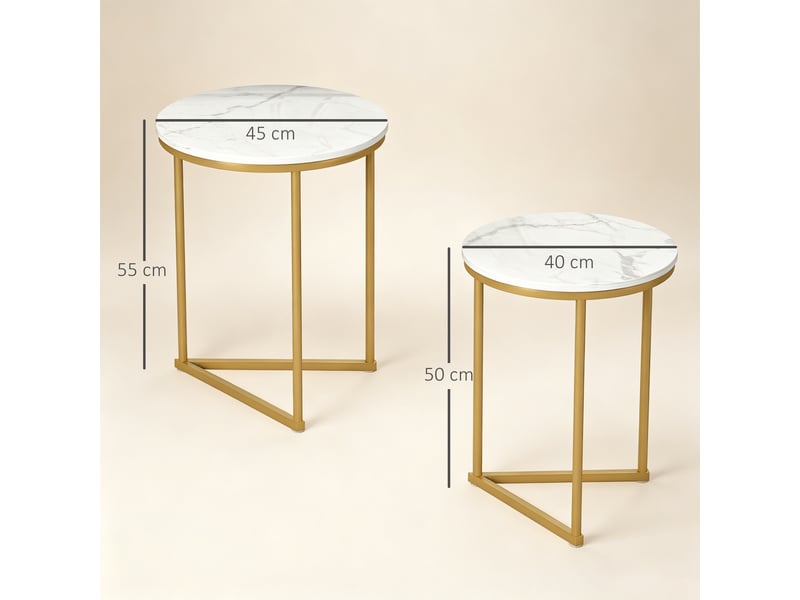  Lot de 2 tables d'appoint gigognes effet marbre et acier doré  - Conforama C