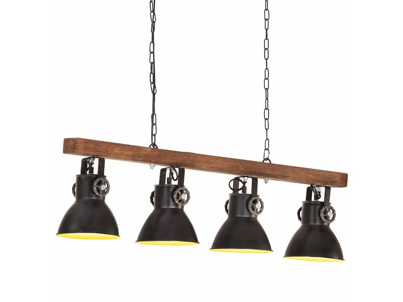  Plafonnier industriel, lampe plafond noir e27 bois de manguier  - Conforama B