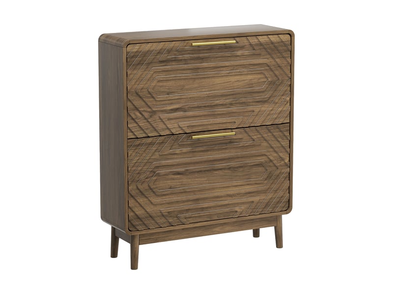  Meuble à chaussures 80x24x95 cm, 2 abattants, niches ouvertes, rangement réglable, grand rangement pour entrée et couloir - noyer  - Conforama A