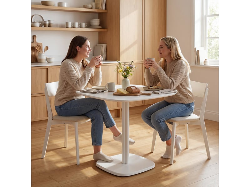  Table à manger pour 4 personne table de cuisine carrée style moderne avec plateau aspect bois, blanc, 70 x 70 cm  - Conforama R