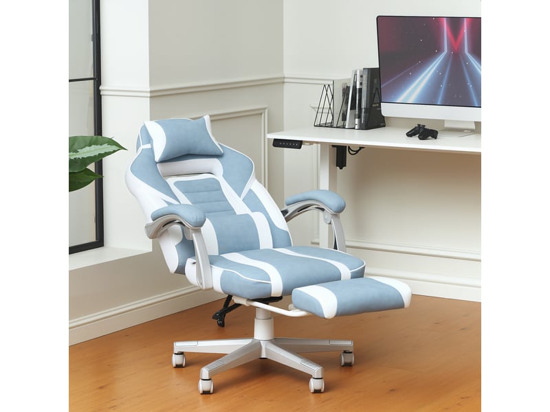  Chaise gaming, fauteuil gaming ergonomique avec repose-pieds, hauteur réglable, dossier inclinable, 63x63x123cm, bleu  - Conforama C