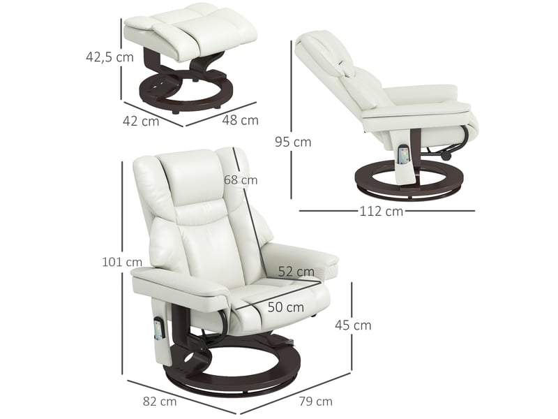  Fauteuil relax électrique,79x82x101 cm,avec repose-pieds,cuir reconstitué,crème  - Conforama C