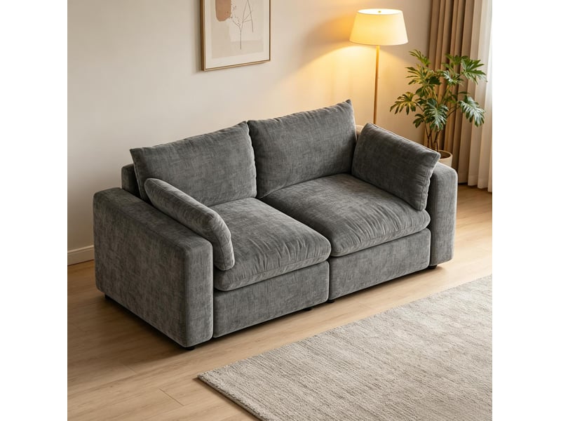  Canapé modulable 180x91x83 cm design moderne déhoussable bois métal gris  - Conforama C