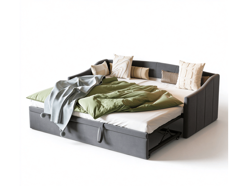  Lit de repos extensible, 90180 x 200 cm, canapé-lit, lit rembourré, lit en velours, canapé-lit pour 2 adultes, sans matelas, gris  - Conforama A