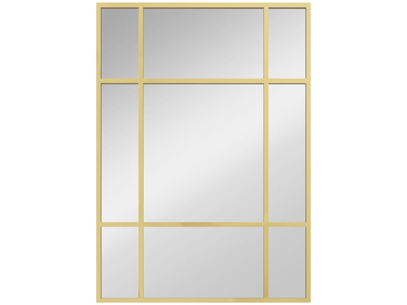  Miroir mural verrière rectangulaire style fenêtre, horizontal ou vertical avec 4 crochets, en métal doré - 50x70 cm  - Conforama B