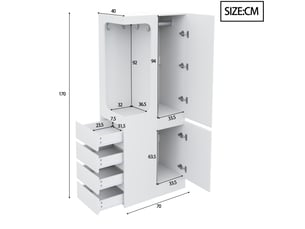 Garde-robe blanche 70 x 40 x 170 cm – porte unique, tiroirs et rangements, penderie ouverte