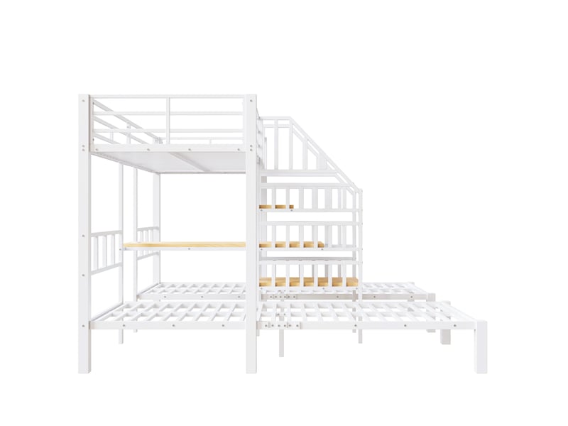  Lit superposé 3 couchages blanc 90x200 cm avec bureau led usb rangement échelle  - Conforama D