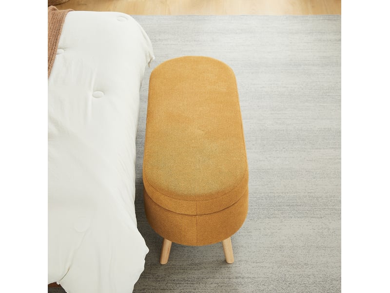  Banc de rangement 110x40x42 cm en chenille jaune  - Conforama D