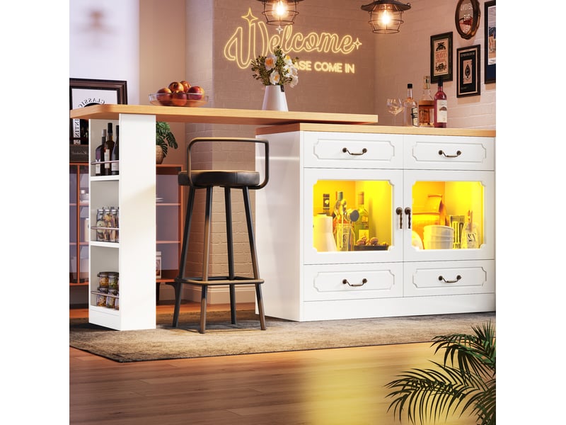  Table bar extensible pivotante 360° 135-203 x 39 x 92,8 cm, blanc et naturel  - Conforama E