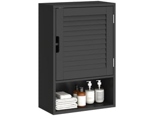 Armoire de salle de bain murale noire, porte persienne amortie, 40 x 20 x 60 cm